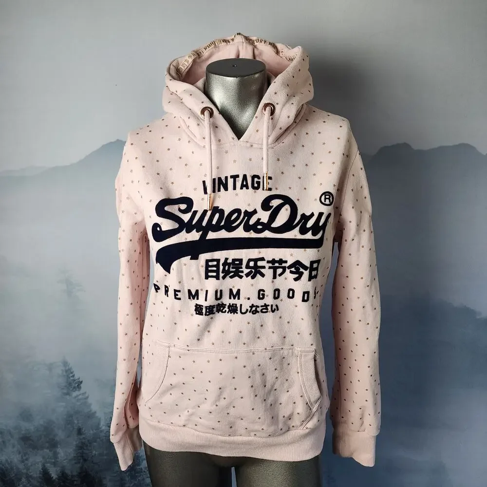 Superdry Vintage Premium Goods Shimmer All Over Print Blush Hoodie | Women's 8